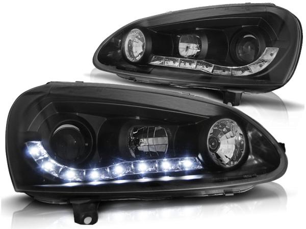 LED Tagfahrlicht Design Scheinwerfer für VW Golf 5 03-09 schwarz